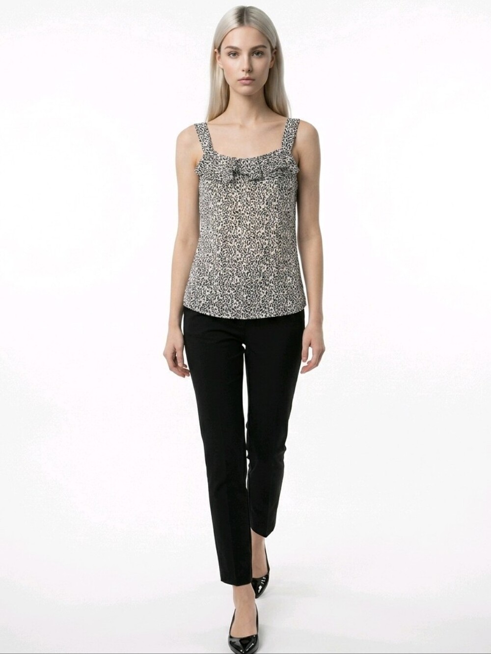 White House Black Market Black and White Leopard Print Tank